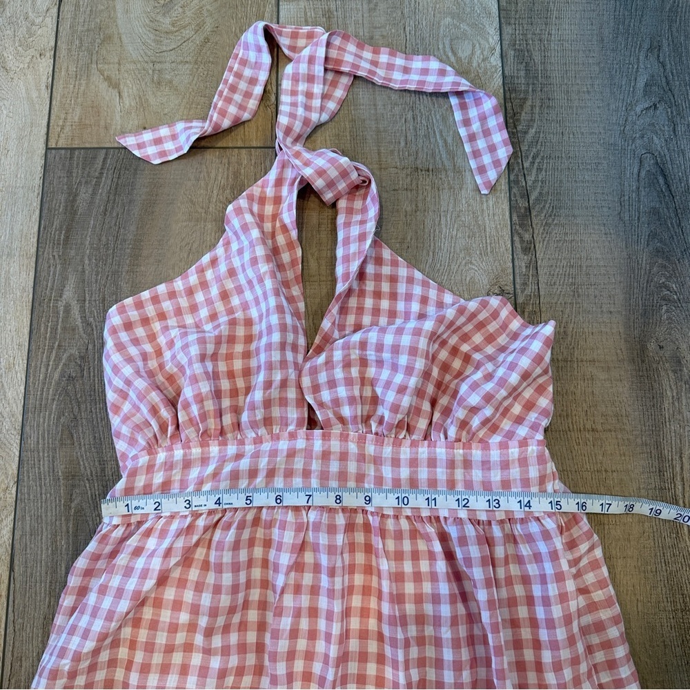New! Pink Gingham Cross Halter Tiered Maxi Beautiful Dress - Picture 3 of 5